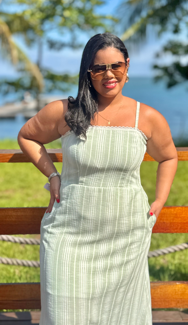 Vestido Alça Modal Verde com bolso Plus Size