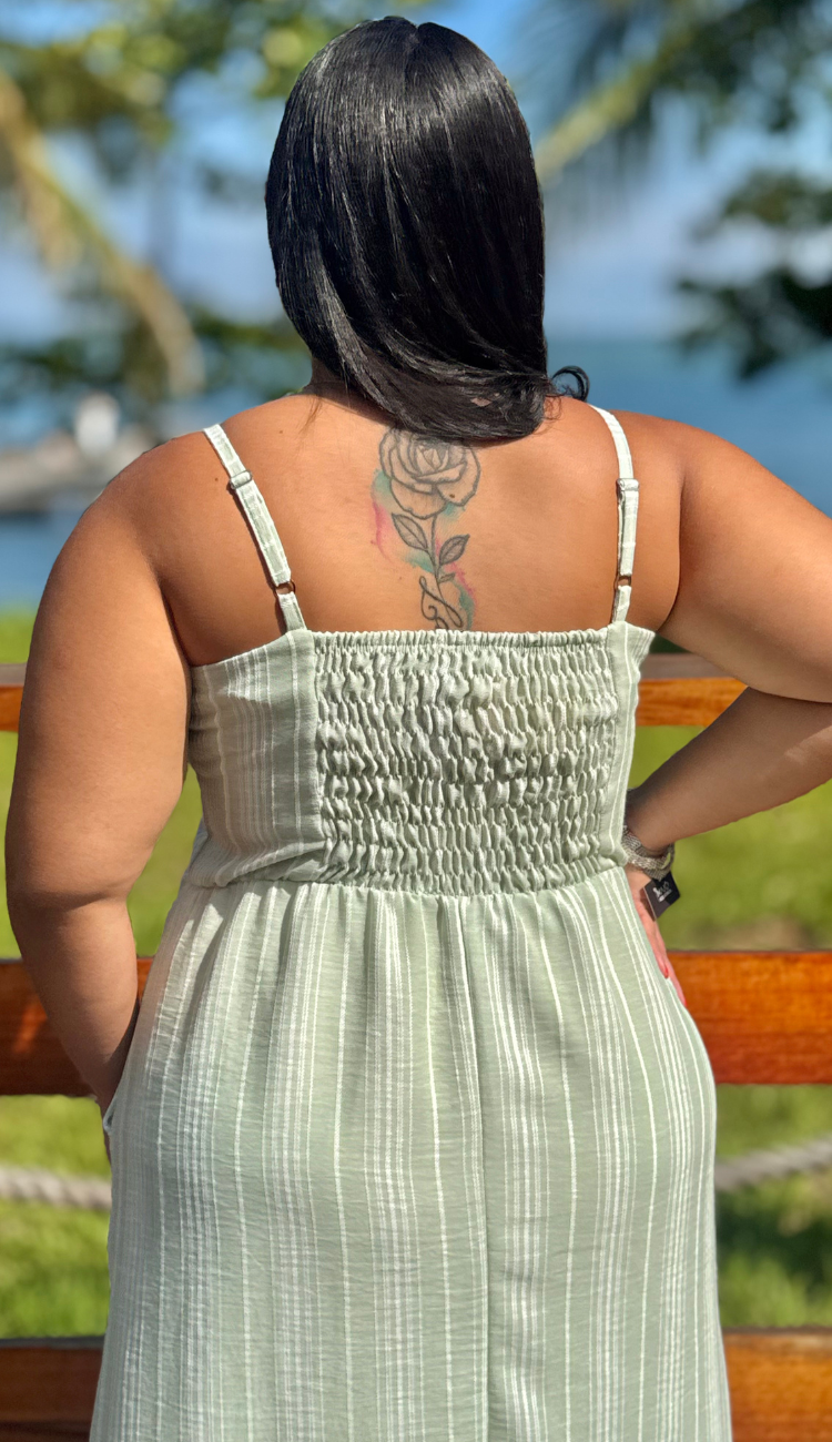 Vestido Alça Modal Verde com bolso Plus Size