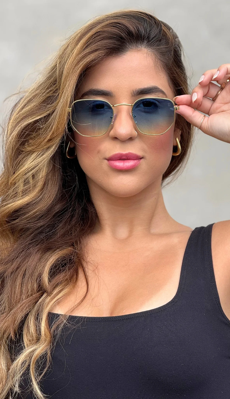 ÓCULOS DE SOL HEXAGONAL MIAMI - AZUL DEGRADÊ COM VERDE