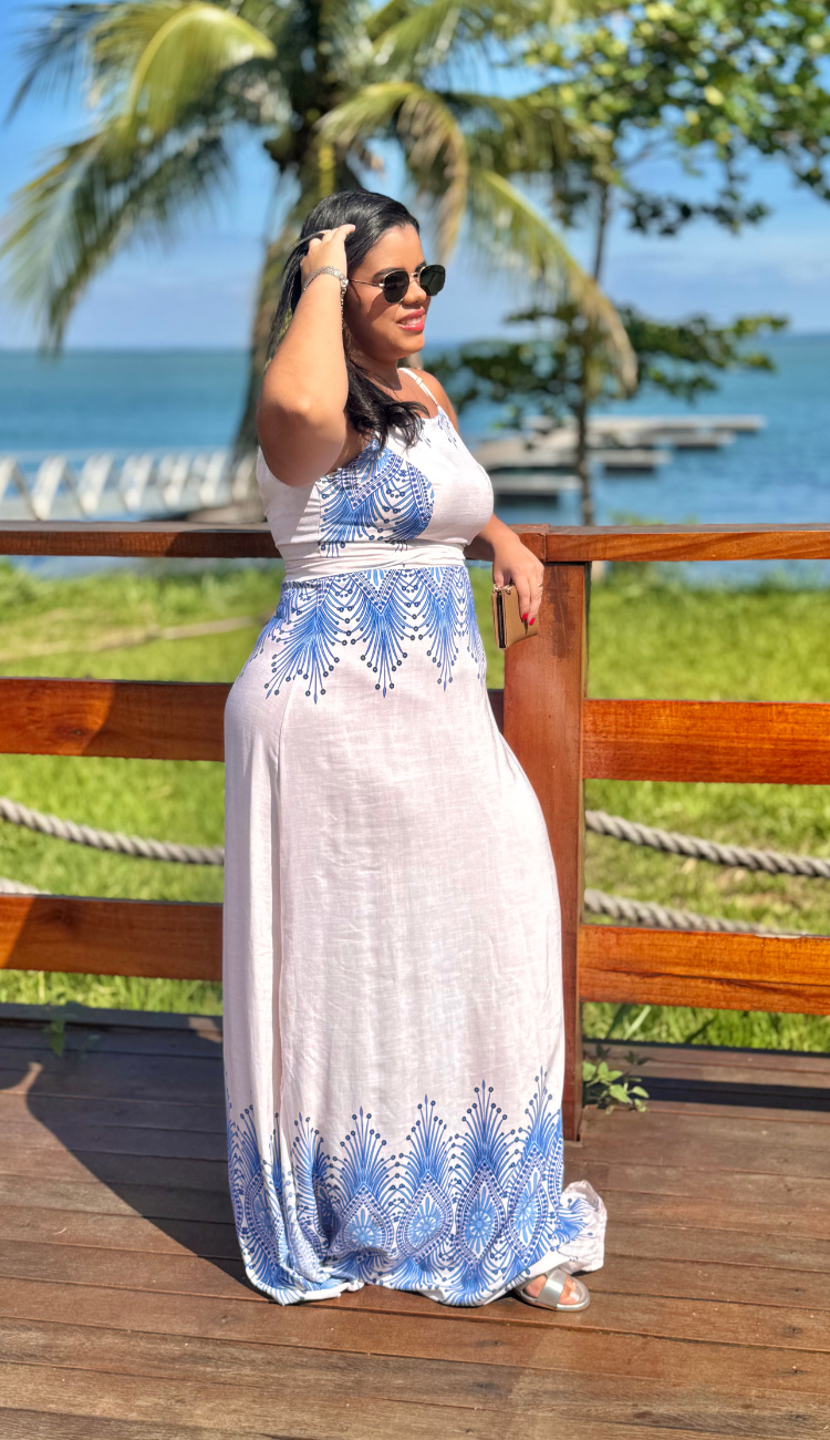 Vestido Longo Feminino Amarração Na Cintura Alça Com Bojo