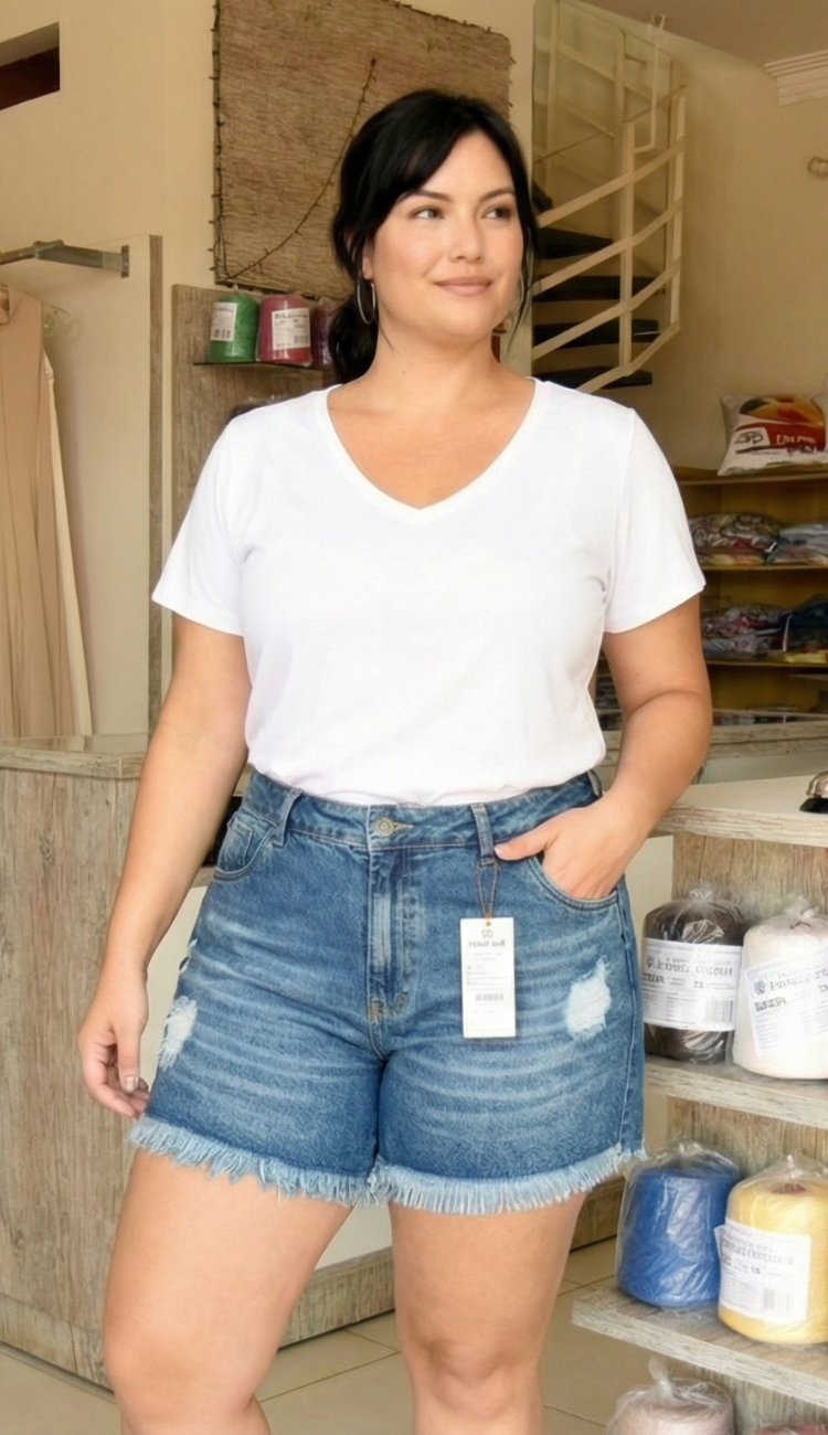 Short Jeans Feminino com rasgos